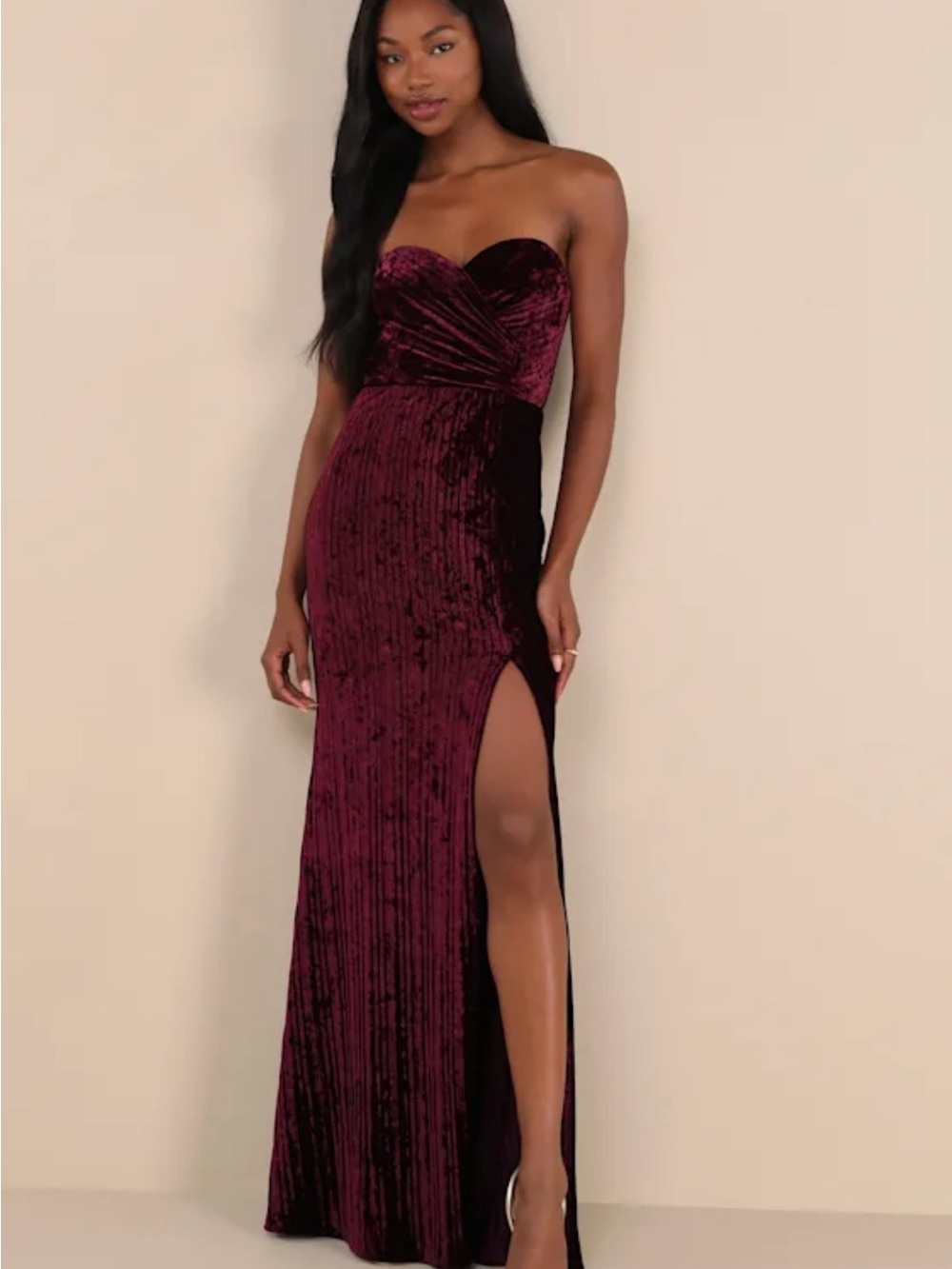 Strapless Velvet Maxi Dress in Plum